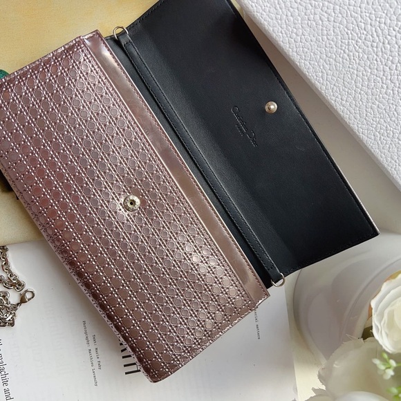 Dior Lady Dior Micro-Cannage Metallic Rose Gold Wallet On Chain New - Picture 3 of 7